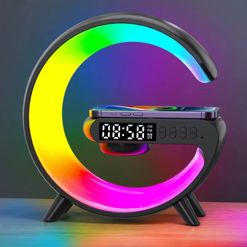 Multifunction Wireless Charger with RGB Light, Alarm Clock & Speaker
