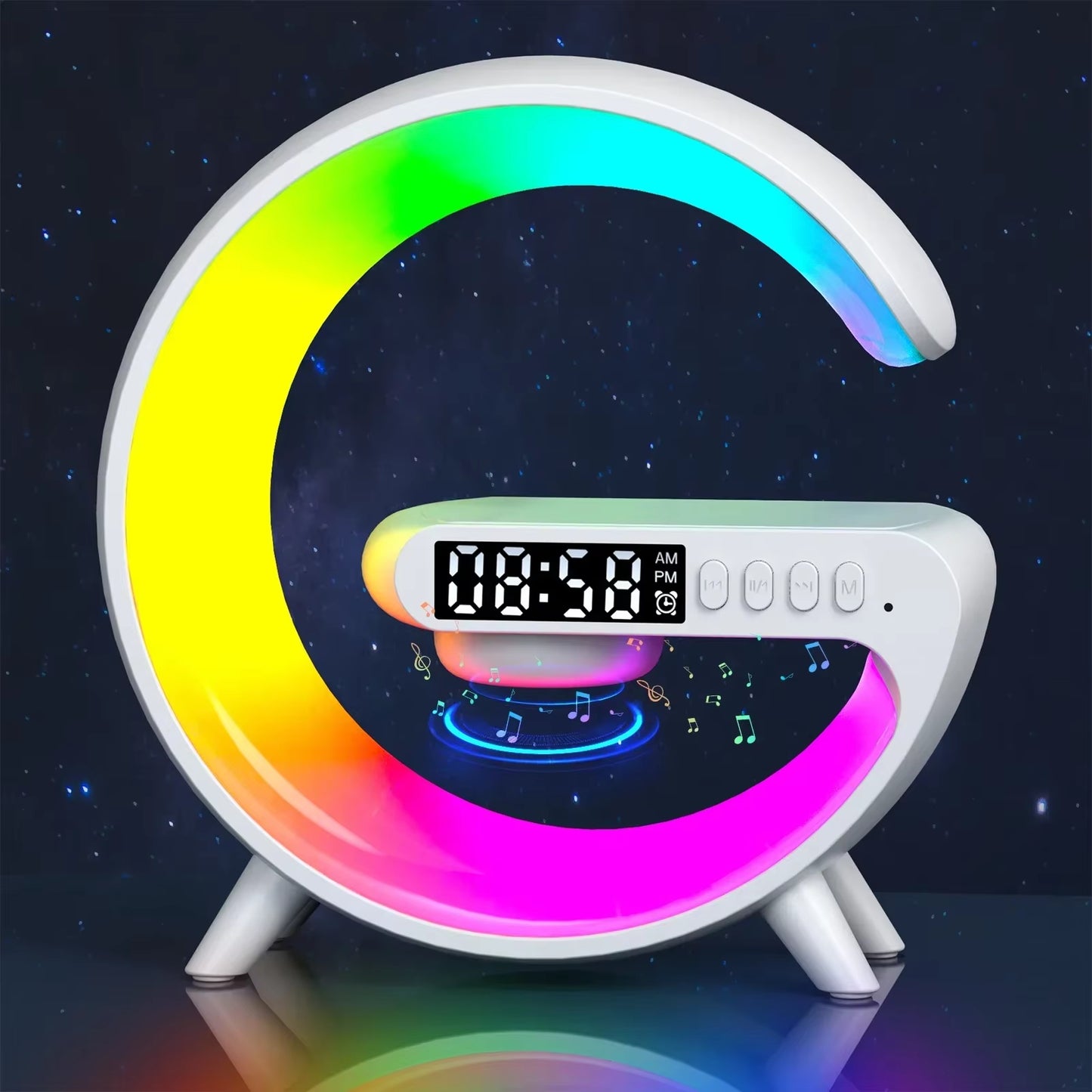 Multifunction Wireless Charger with RGB Light, Alarm Clock & Speaker