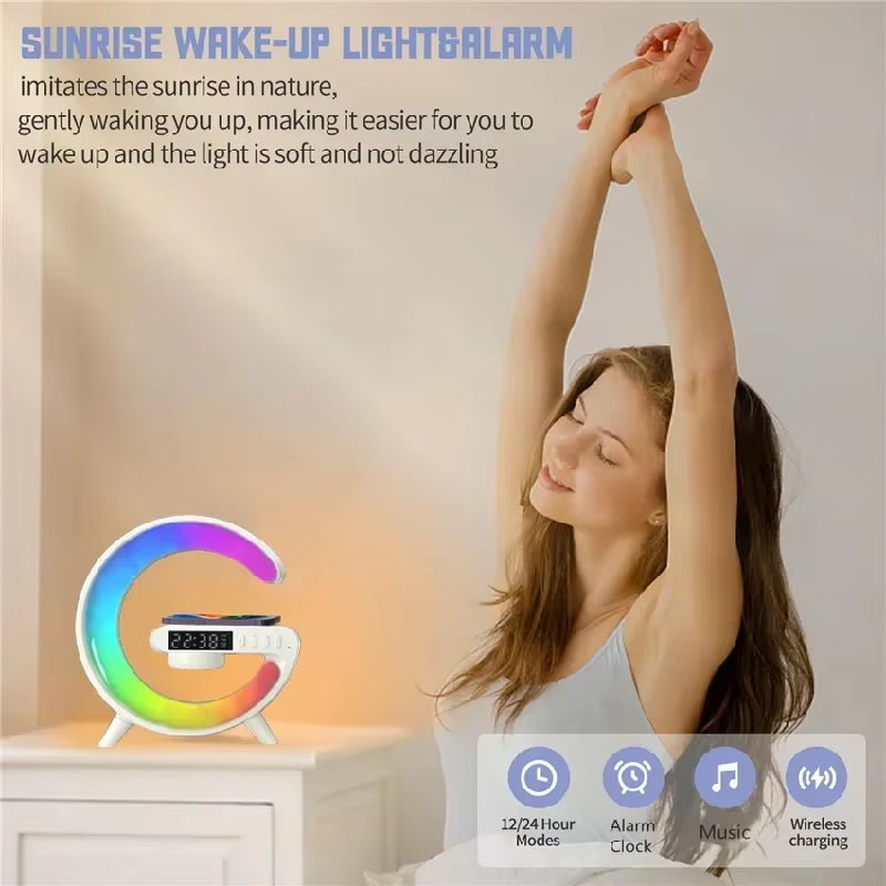 Multifunction Wireless Charger with RGB Light, Alarm Clock & Speaker