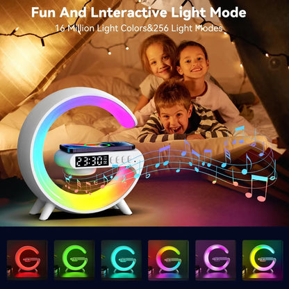 Multifunction Wireless Charger with RGB Light, Alarm Clock & Speaker