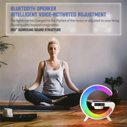 Multifunction Wireless Charger with RGB Light, Alarm Clock & Speaker