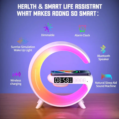 Multifunction Wireless Charger with RGB Light, Alarm Clock & Speaker